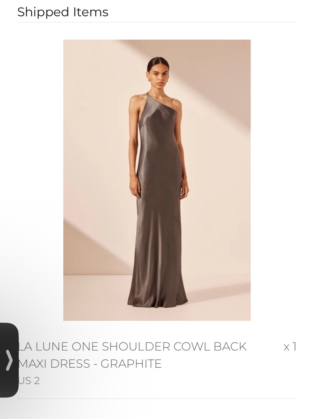 Shona Joy La Lune One-Shoulder Satin Maxi Dress in Graphite